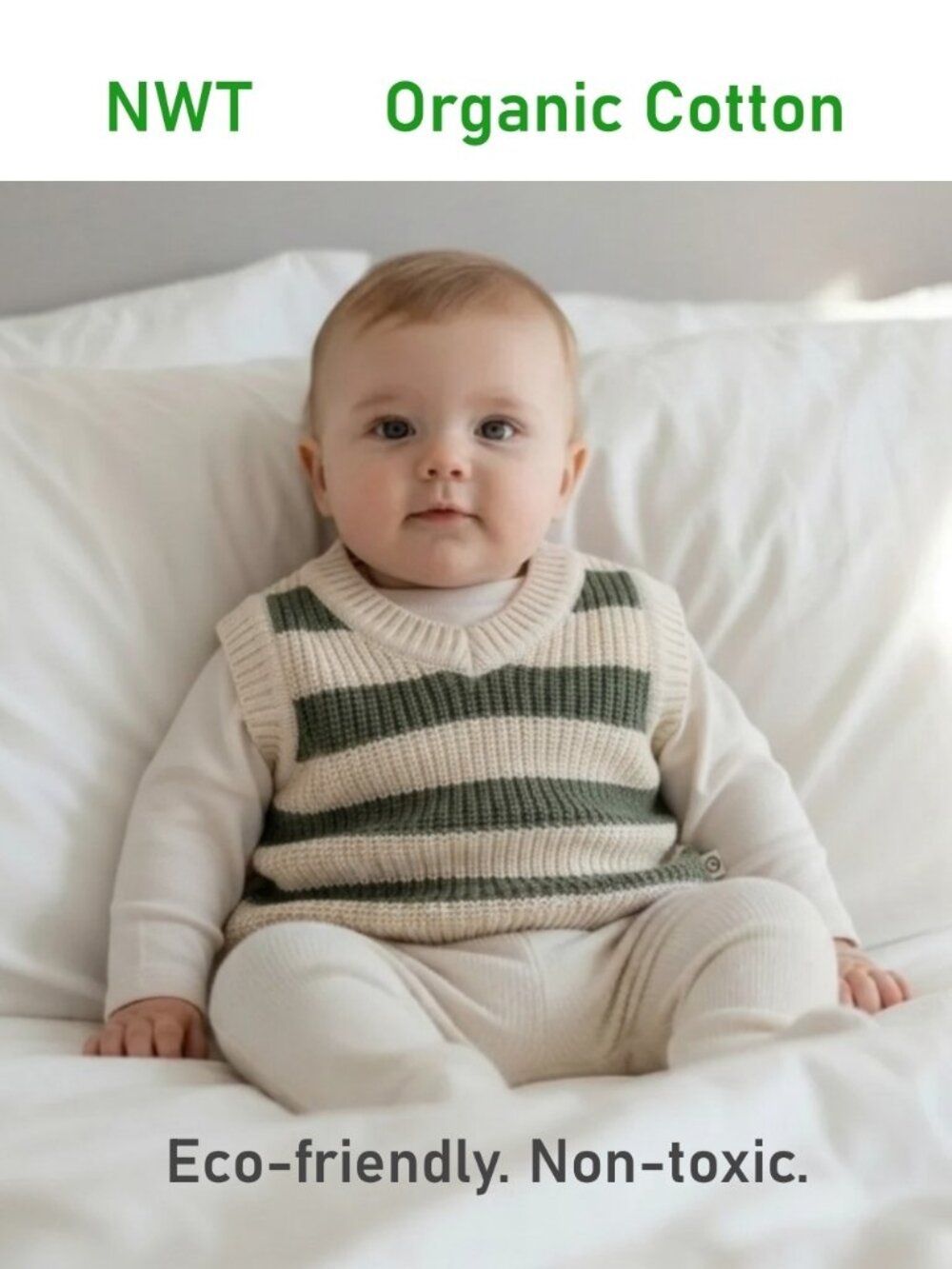 MUSLI Organic cotton knitted vest with v-neck and vertical stripes - size 3-6M